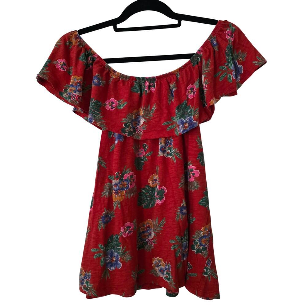 Old Navy Off The Shoulder Red Tropical Print Blouse Size Small